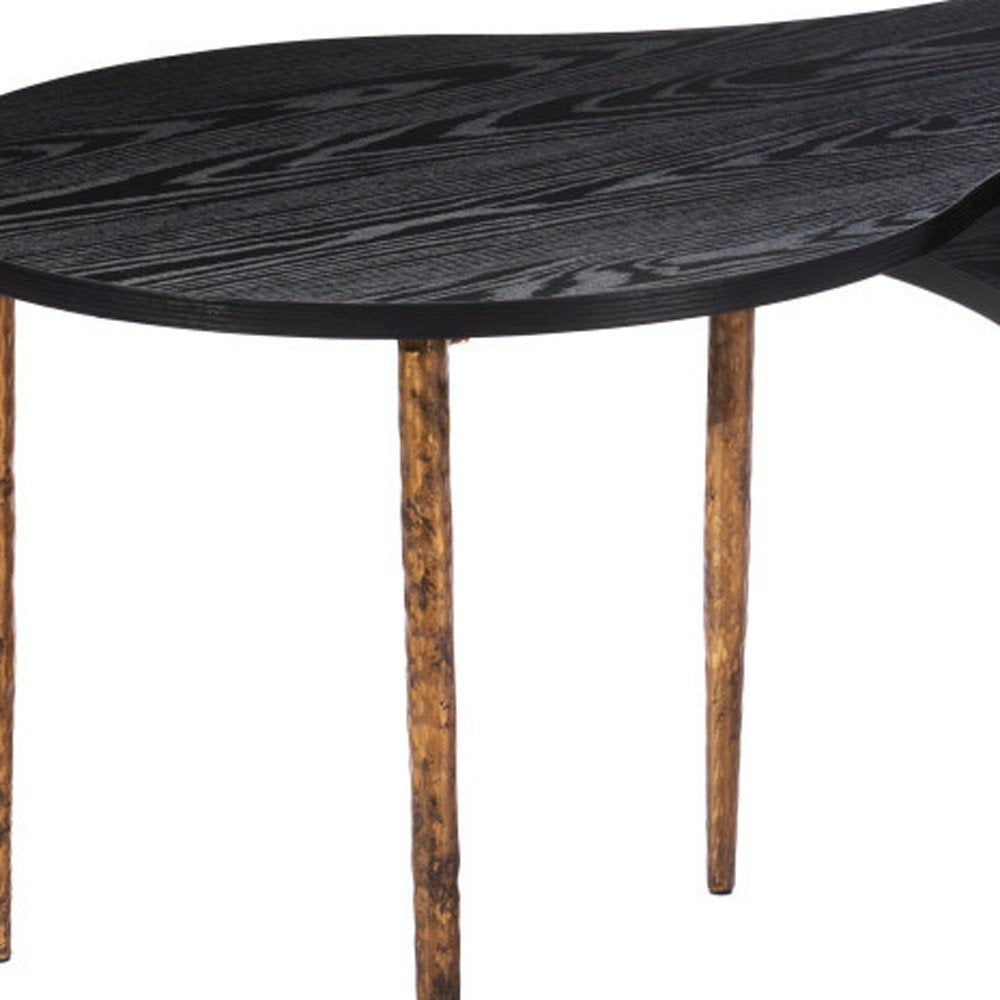 Set of Two Black and Bronze Wood and Steel Free Form Coffee And End Table