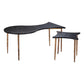 Set of Two Black and Bronze Wood and Steel Free Form Coffee And End Table