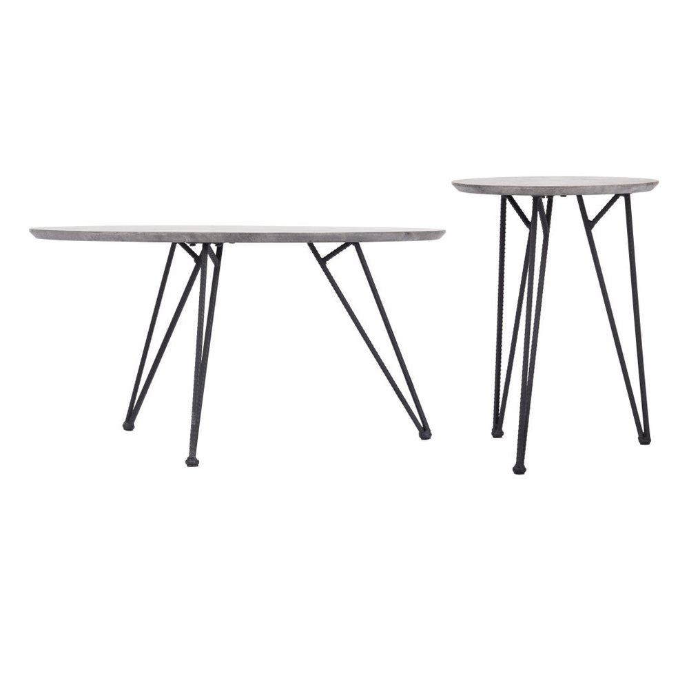 Set of Two Gray and Black Wood and Steel Round Nested Coffee Tables