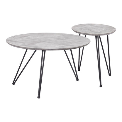 Set of Two Gray and Black Wood and Steel Round Nested Coffee Tables