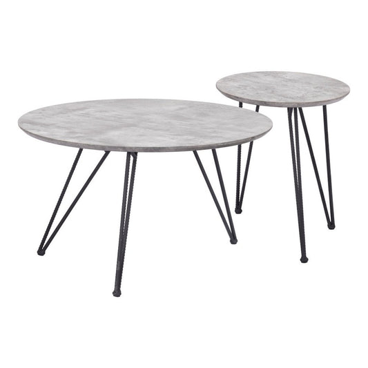 Set of Two Gray and Black Wood and Steel Round Nested Coffee Tables