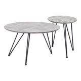 Set of Two Gray and Black Wood and Steel Round Nested Coffee Tables