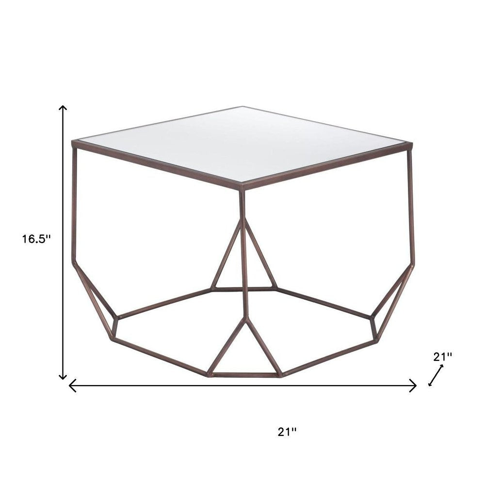 Set of Two Silver and Bronze Mirrored Glass and Steel Square Abstract Bunching Coffee Tables