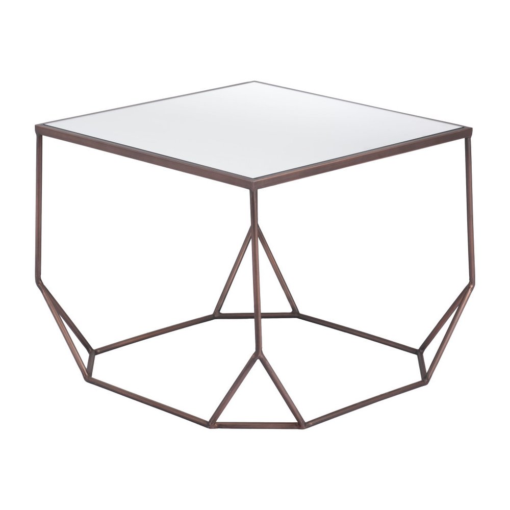 Set of Two Silver and Bronze Mirrored Glass and Steel Square Abstract Bunching Coffee Tables