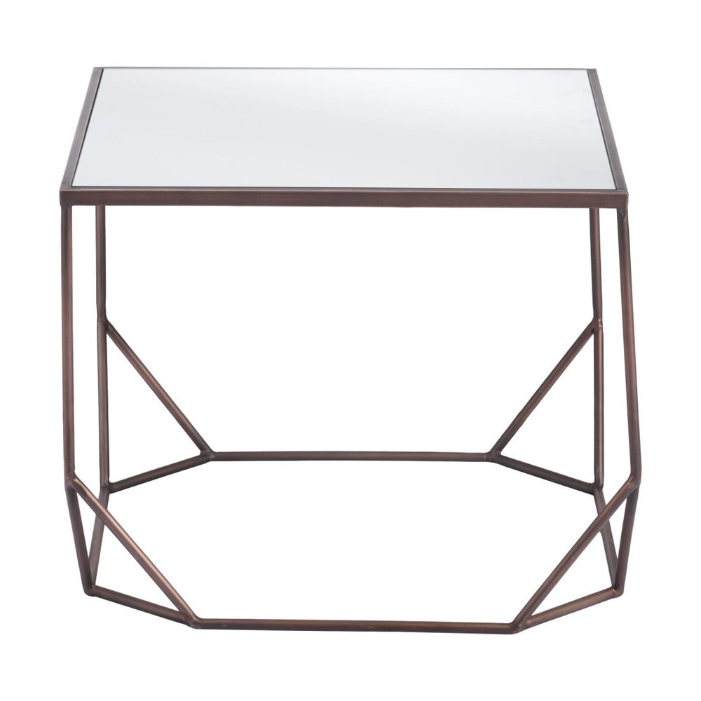 Set of Two Silver and Bronze Mirrored Glass and Steel Square Abstract Bunching Coffee Tables
