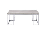 47" Oak and Silver Wood And Metal Frame Coffee Table