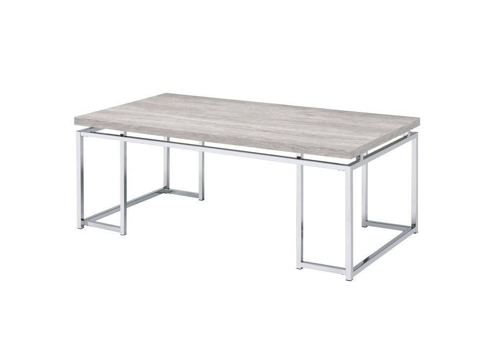 47" Oak and Silver Wood And Metal Frame Coffee Table