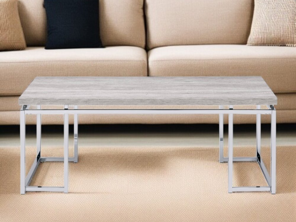 47" Oak and Silver Wood And Metal Frame Coffee Table