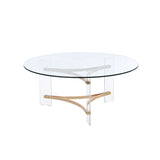 41" Clear and Gold Glass Acrylic and Brass Round Coffee Table