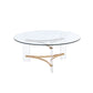 41" Clear and Gold Glass Acrylic and Brass Round Coffee Table