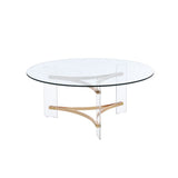 41" Clear and Gold Glass Acrylic and Brass Round Coffee Table