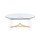 41" Clear and Gold Glass Acrylic and Brass Round Coffee Table