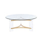 41" Clear and Gold Glass Acrylic and Brass Round Coffee Table