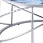 33" Blue and Silver Wood and Iron Faux Marble Geometric Frame Round Coffee Table