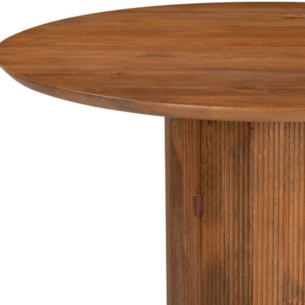 56" Brown Solid Wood Ribbed Texture Pedestal Base Round Dining Table