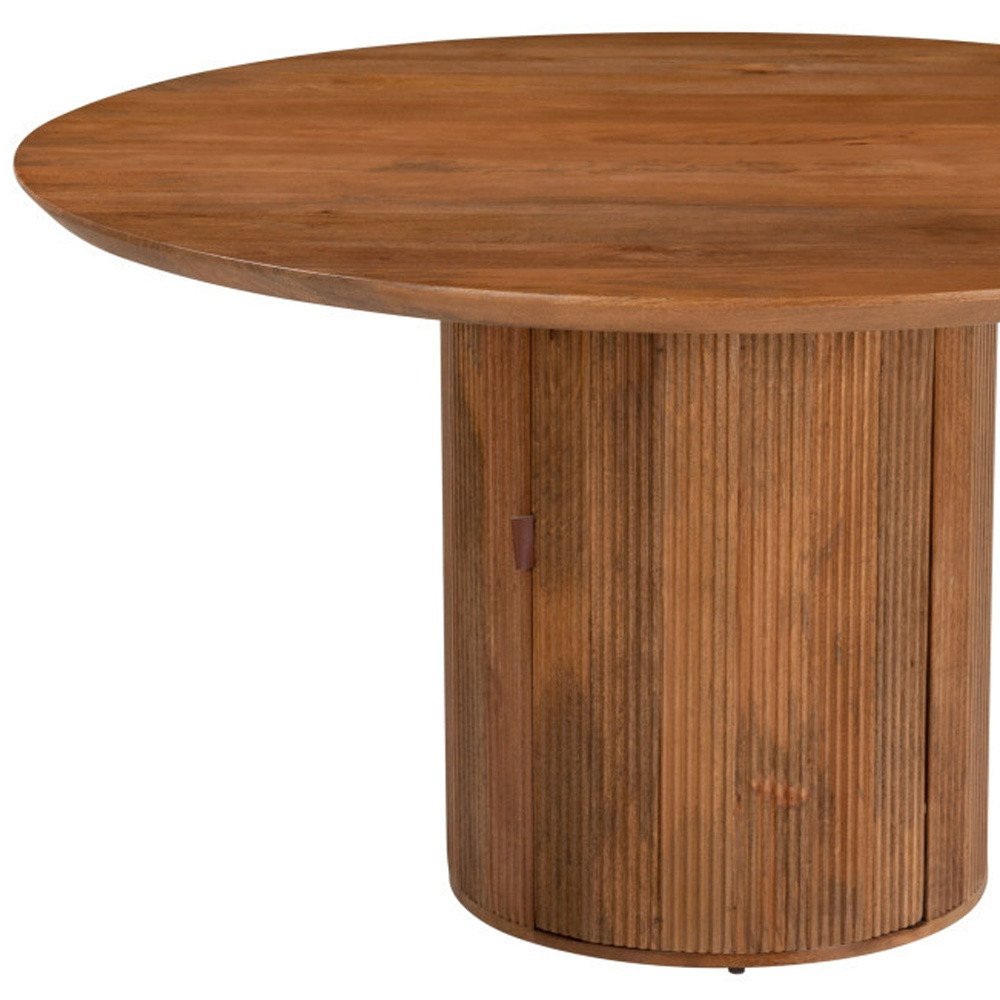 56" Brown Solid Wood Ribbed Texture Pedestal Base Round Dining Table