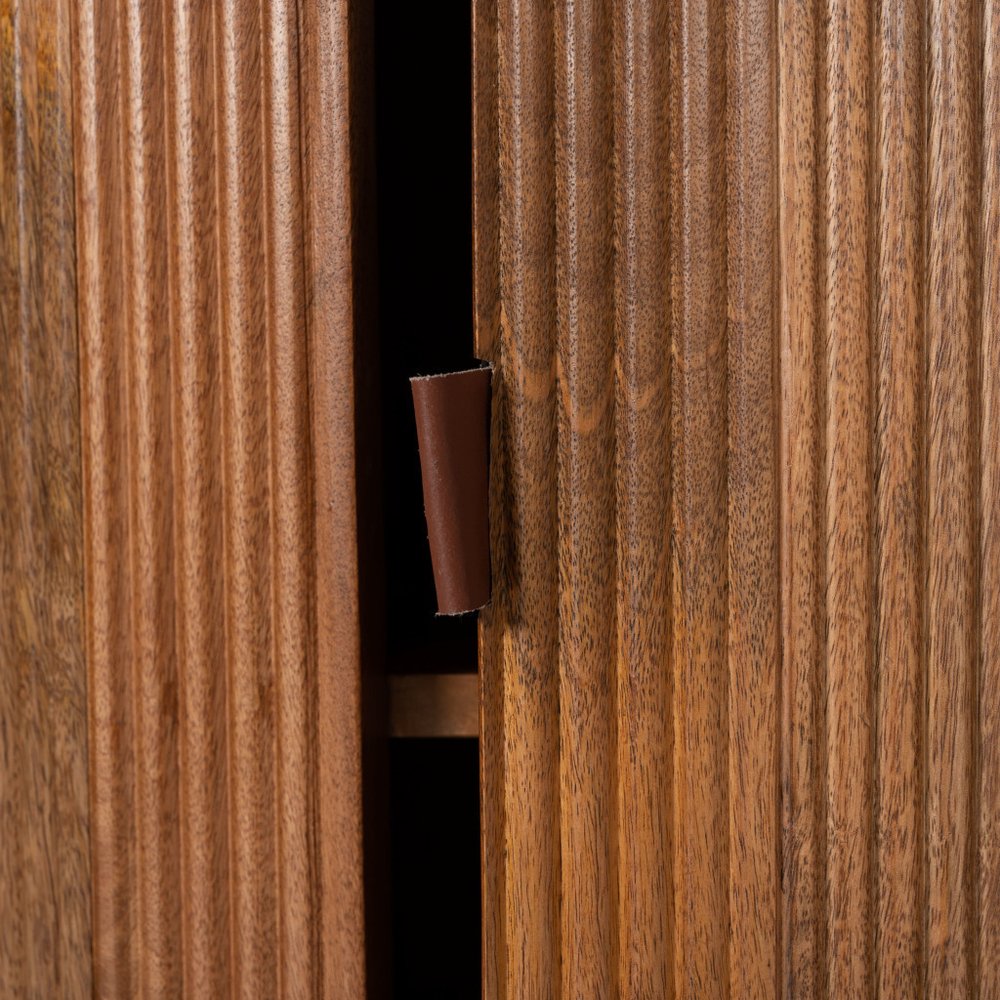 56" Brown Solid Wood Ribbed Texture Pedestal Base Round Dining Table