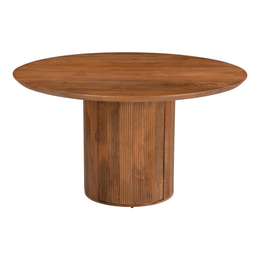56" Brown Solid Wood Ribbed Texture Pedestal Base Round Dining Table
