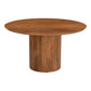56" Brown Solid Wood Ribbed Texture Pedestal Base Round Dining Table