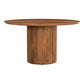 56" Brown Solid Wood Ribbed Texture Pedestal Base Round Dining Table