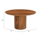 56" Brown Solid Wood Ribbed Texture Pedestal Base Round Dining Table