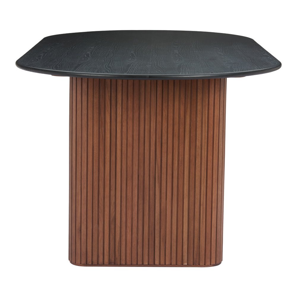 79" Black and Walnut Wood Double Pedestal Base Oval Dining Table