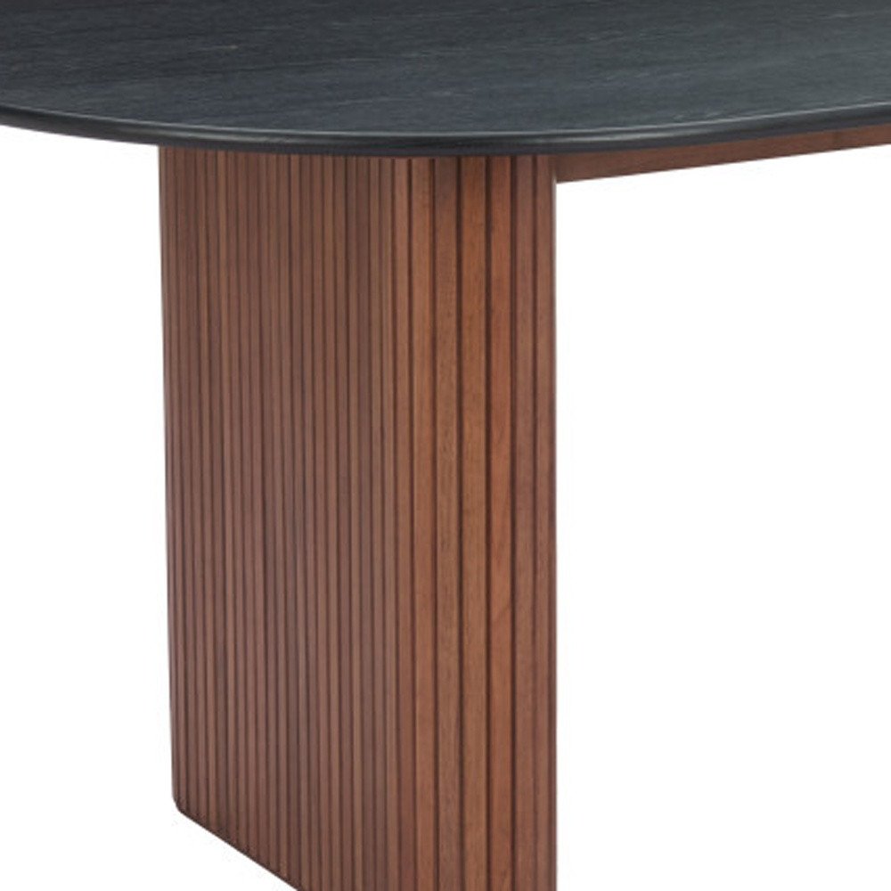 79" Black and Walnut Wood Double Pedestal Base Oval Dining Table