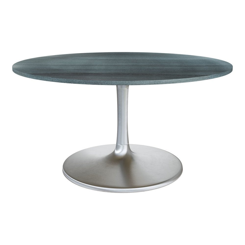 60" Gray and Silver Marble and Aluminum Pedestal Base Round Top Dining Table