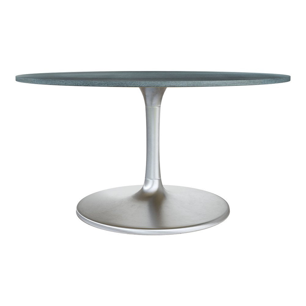 60" Gray and Silver Marble and Aluminum Pedestal Base Round Top Dining Table