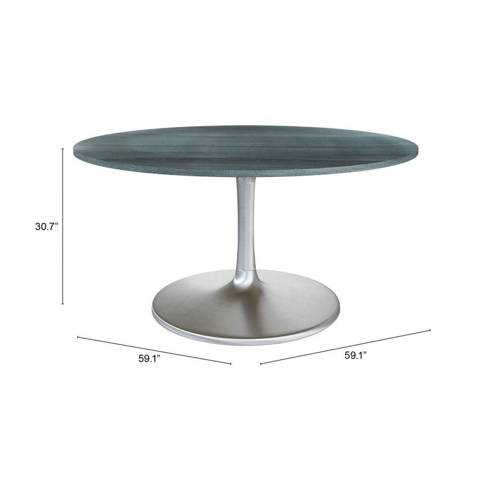 60" Gray and Silver Marble and Aluminum Pedestal Base Round Top Dining Table