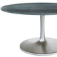 60" Gray and Silver Marble and Aluminum Pedestal Base Round Top Dining Table