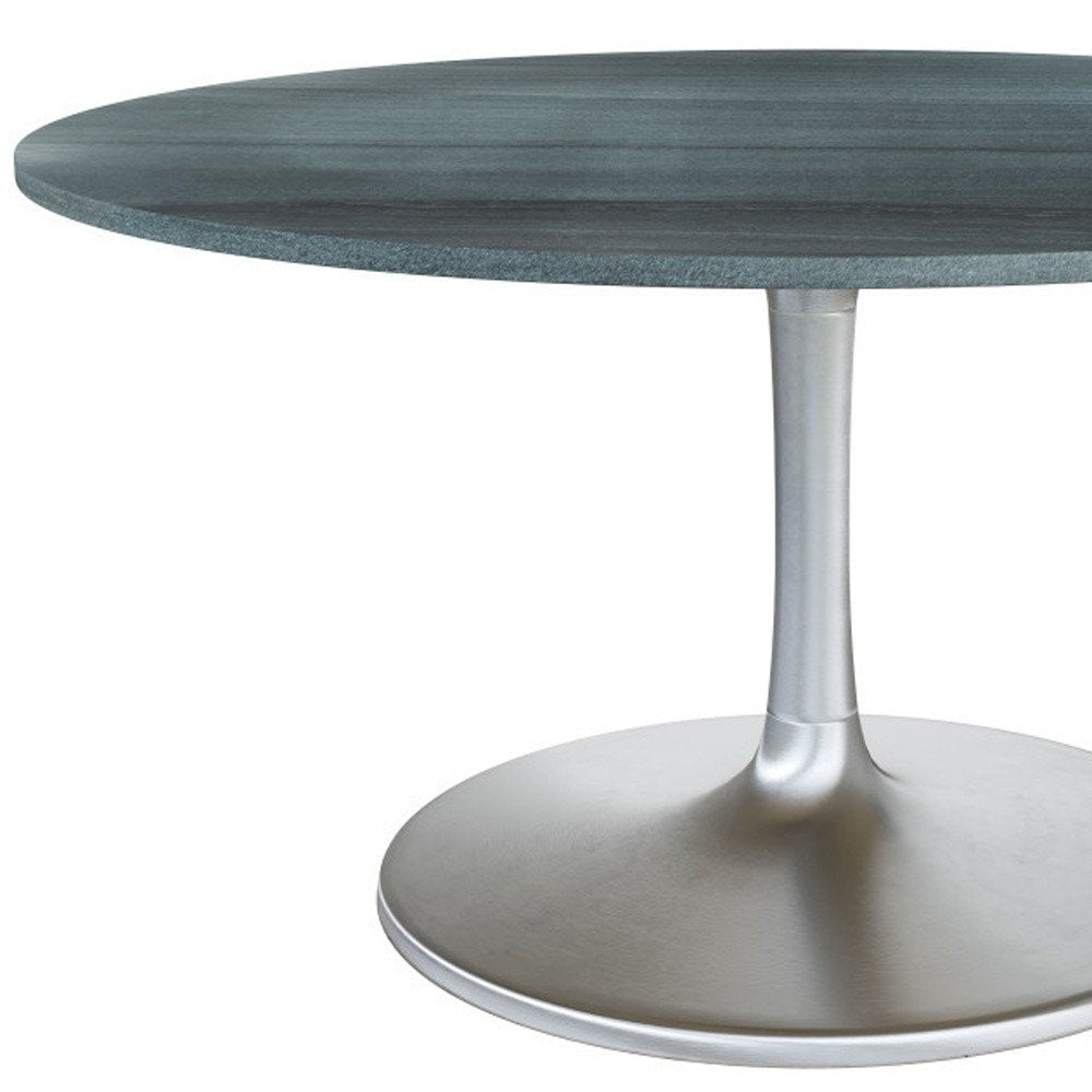 60" Gray and Silver Marble and Aluminum Pedestal Base Round Top Dining Table