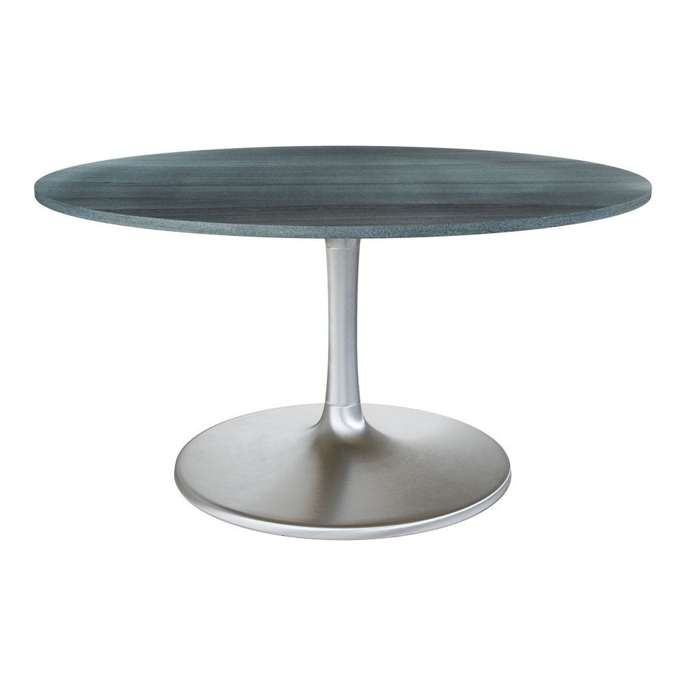 60" Gray and Silver Marble and Aluminum Pedestal Base Round Top Dining Table