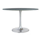 48" Gray and Silver Marble and Aluminum Pedestal Base Round Top Dining Table