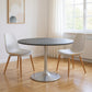 48" Gray and Silver Marble and Aluminum Pedestal Base Round Top Dining Table