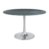 48" Gray and Silver Marble and Aluminum Pedestal Base Round Top Dining Table