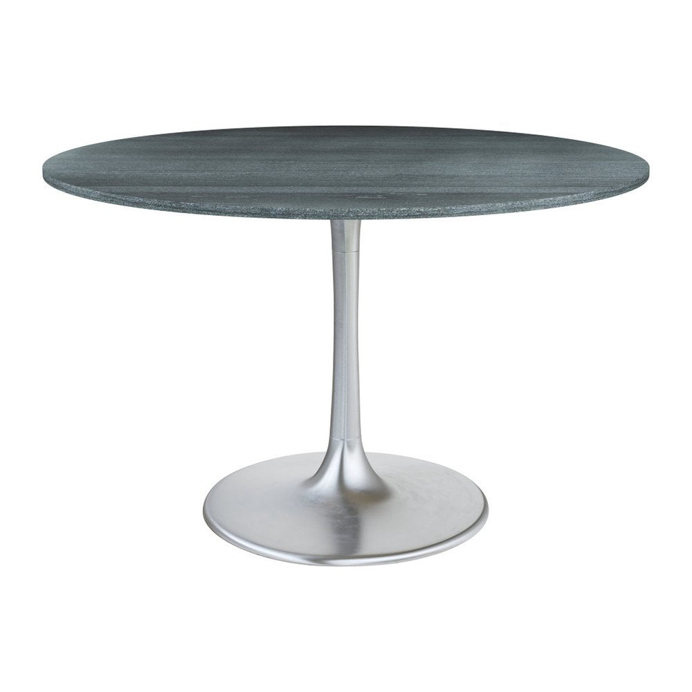 48" Gray and Silver Marble and Aluminum Pedestal Base Round Top Dining Table