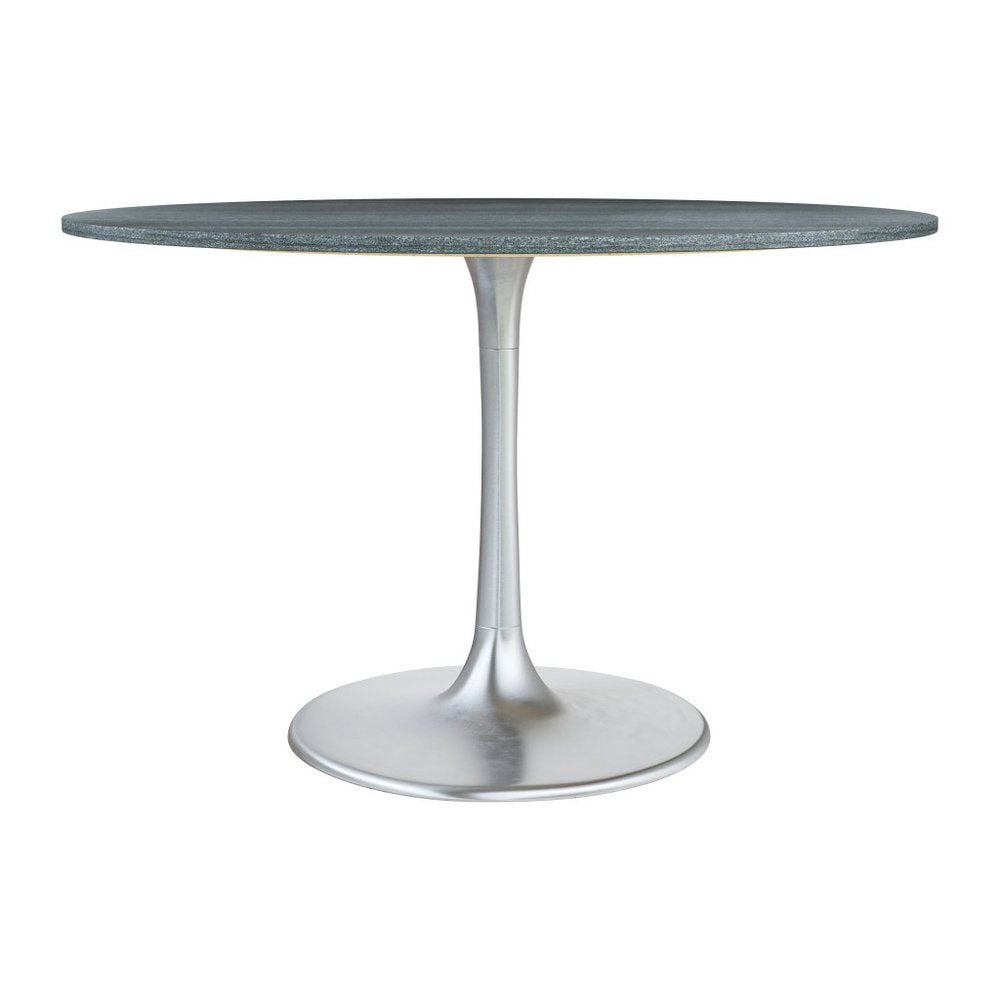 48" Gray and Silver Marble and Aluminum Pedestal Base Round Top Dining Table