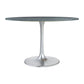 48" Gray and Silver Marble and Aluminum Pedestal Base Round Top Dining Table
