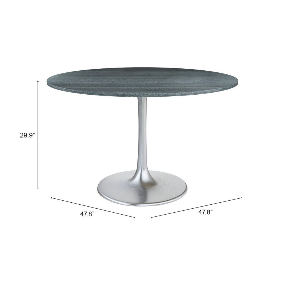 48" Gray and Silver Marble and Aluminum Pedestal Base Round Top Dining Table