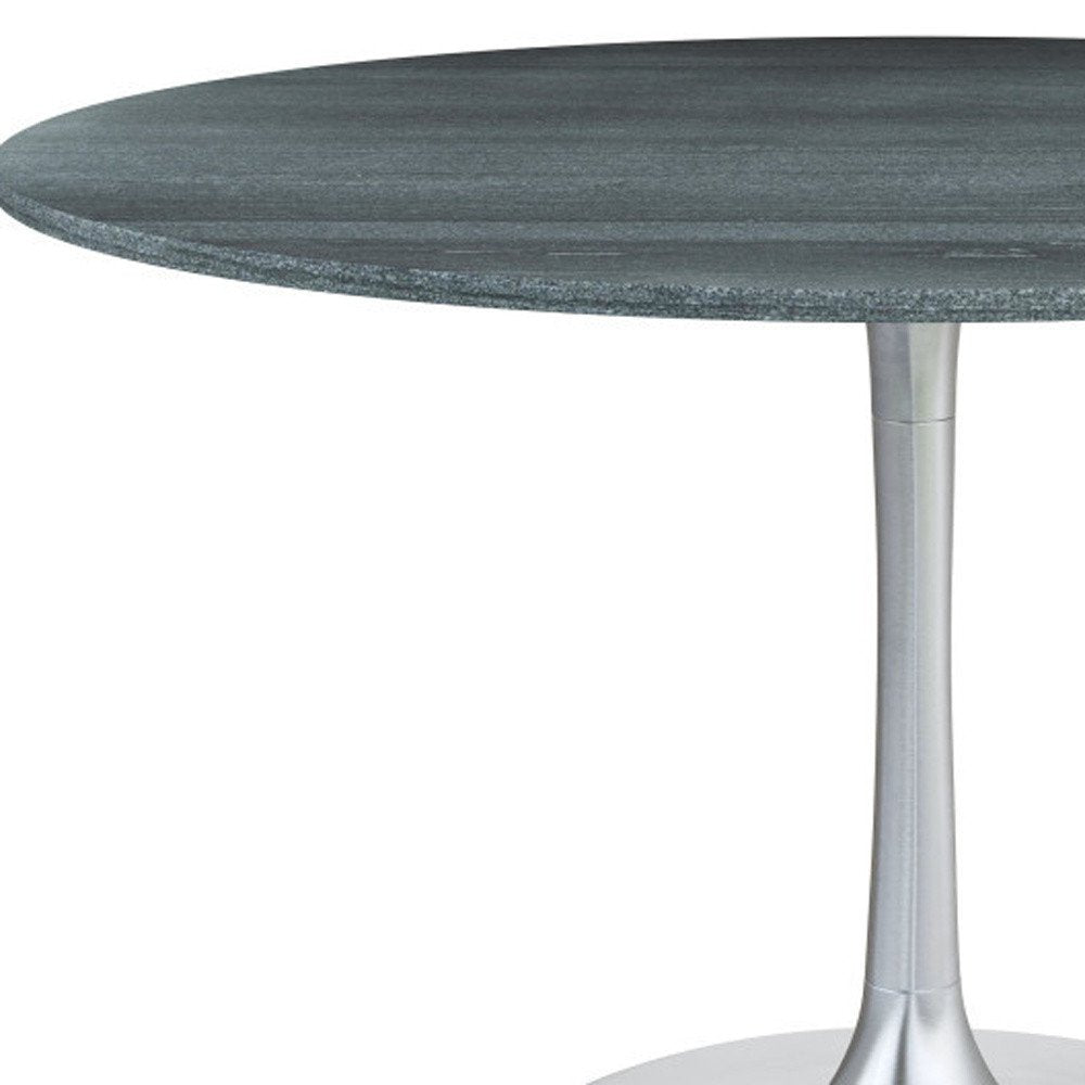 48" Gray and Silver Marble and Aluminum Pedestal Base Round Top Dining Table