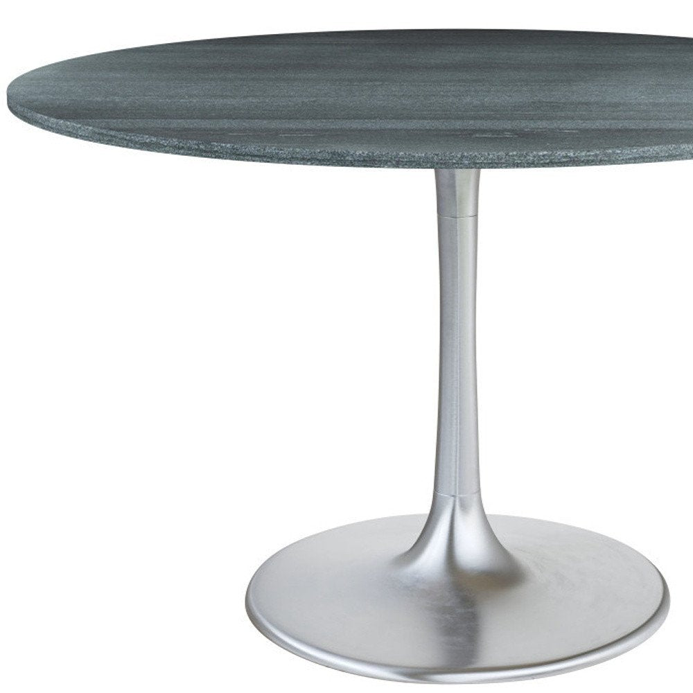 48" Gray and Silver Marble and Aluminum Pedestal Base Round Top Dining Table