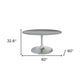 60" Gray and Silver Marble and Aluminum Pedestal Base Round Top Dining Table