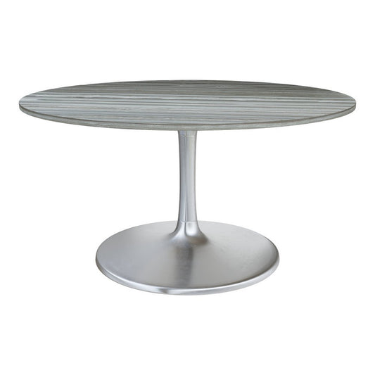 60" Gray and Silver Marble and Aluminum Pedestal Base Round Top Dining Table