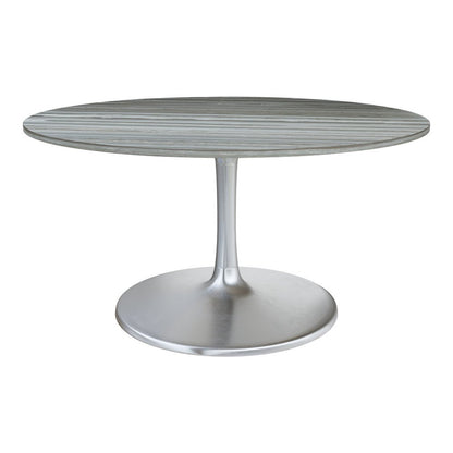 60" Gray and Silver Marble and Aluminum Pedestal Base Round Top Dining Table