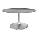 60" Gray and Silver Marble and Aluminum Pedestal Base Round Top Dining Table