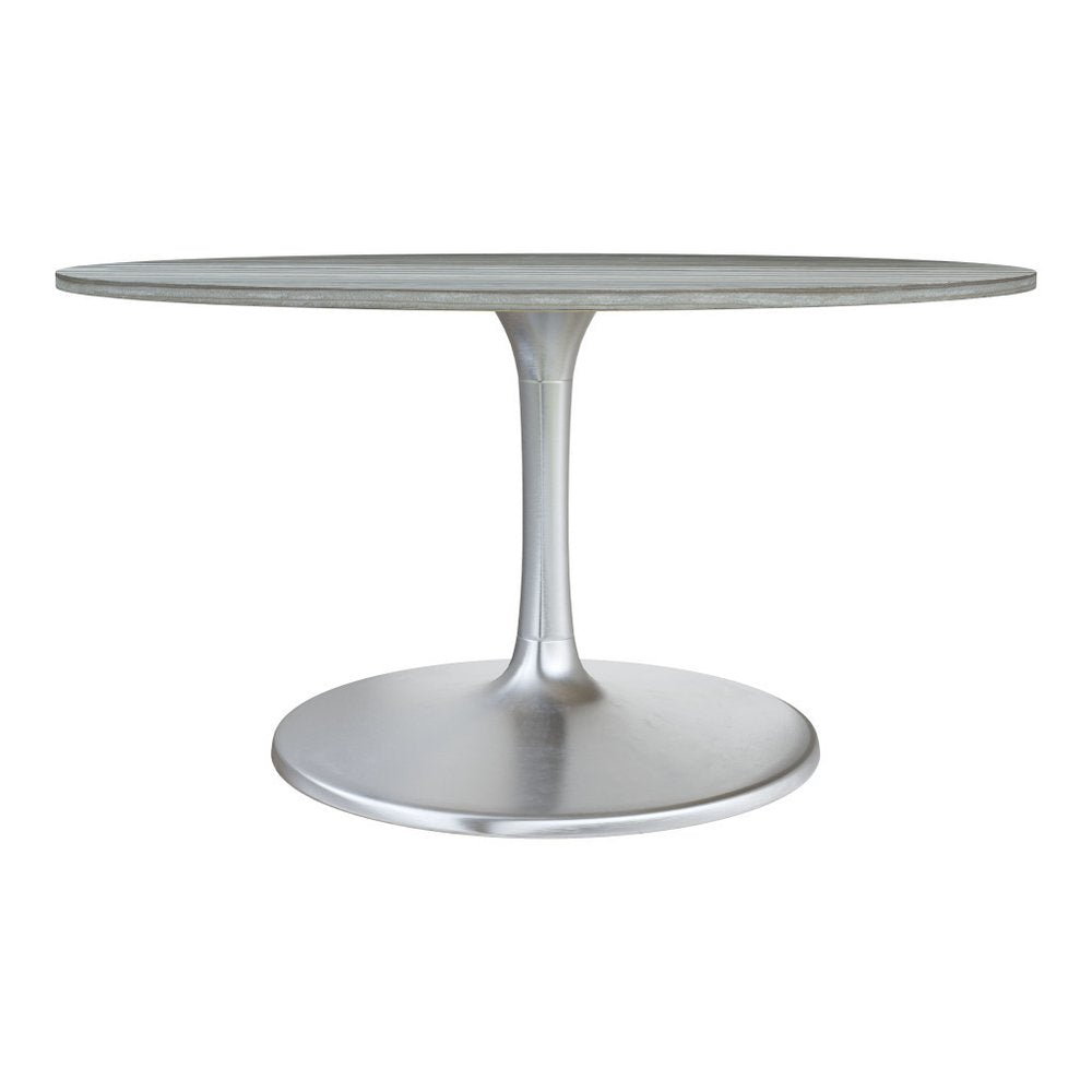 60" Gray and Silver Marble and Aluminum Pedestal Base Round Top Dining Table