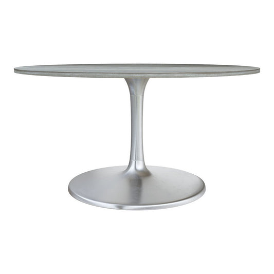 60" Gray and Silver Marble and Aluminum Pedestal Base Round Top Dining Table
