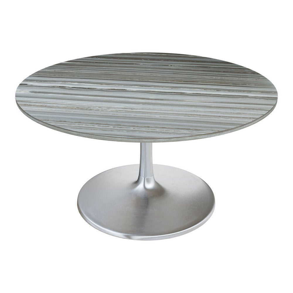 60" Gray and Silver Marble and Aluminum Pedestal Base Round Top Dining Table