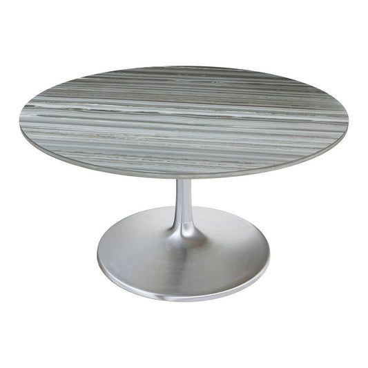 60" Gray and Silver Marble and Aluminum Pedestal Base Round Top Dining Table